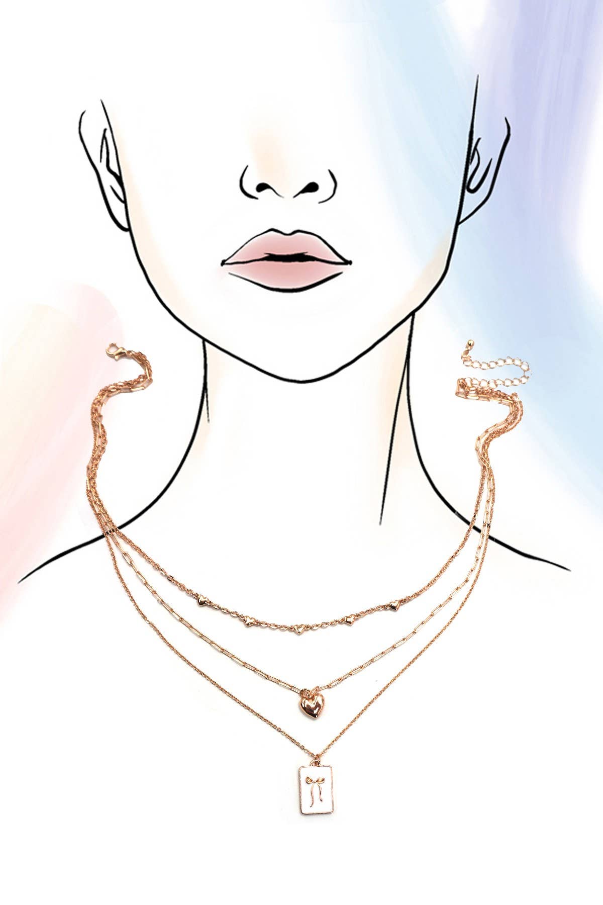 SQUARE BOW EPOXY CHARM LAYERED NECKLACE