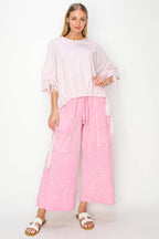 Mineral Wash Wide Leg Pants - PINK