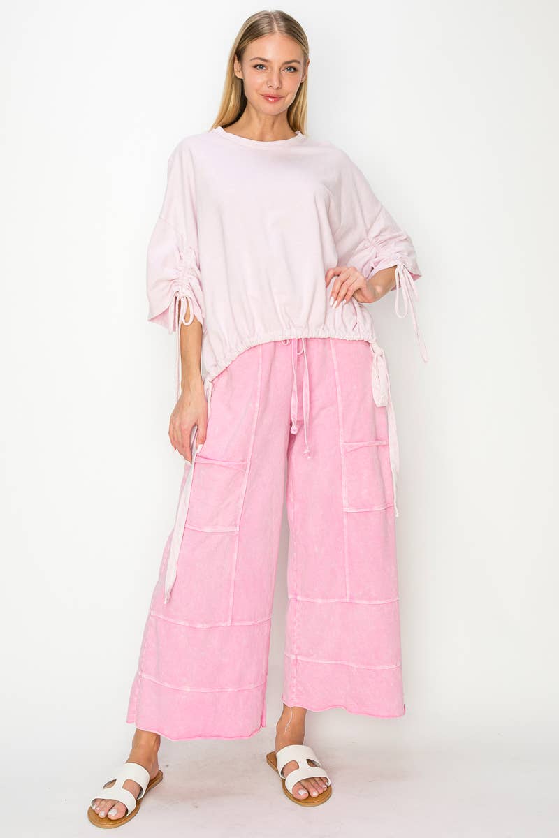 Mineral Wash Wide Leg Pants - PINK