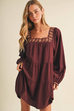 Autumn Harvest Square-Neck Embroidered Dress