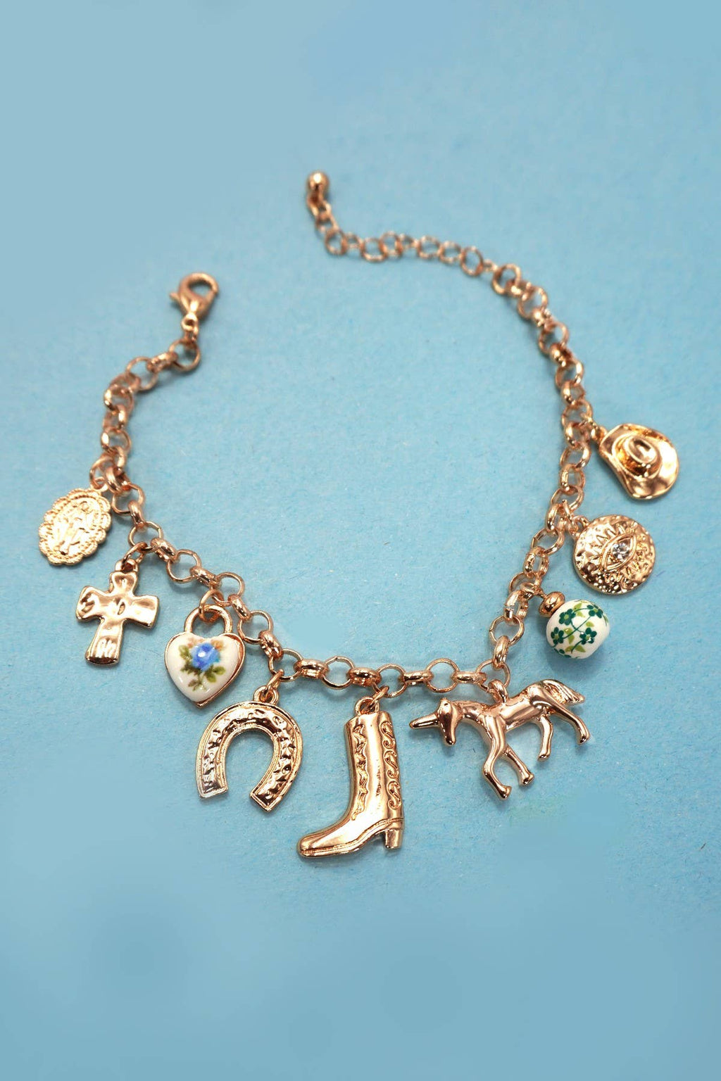 CHARM BRACELET - WESTERN BOOT CROSS PORCELAIN
