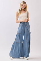 Chambray Mineral Washed Wide Leg Pants