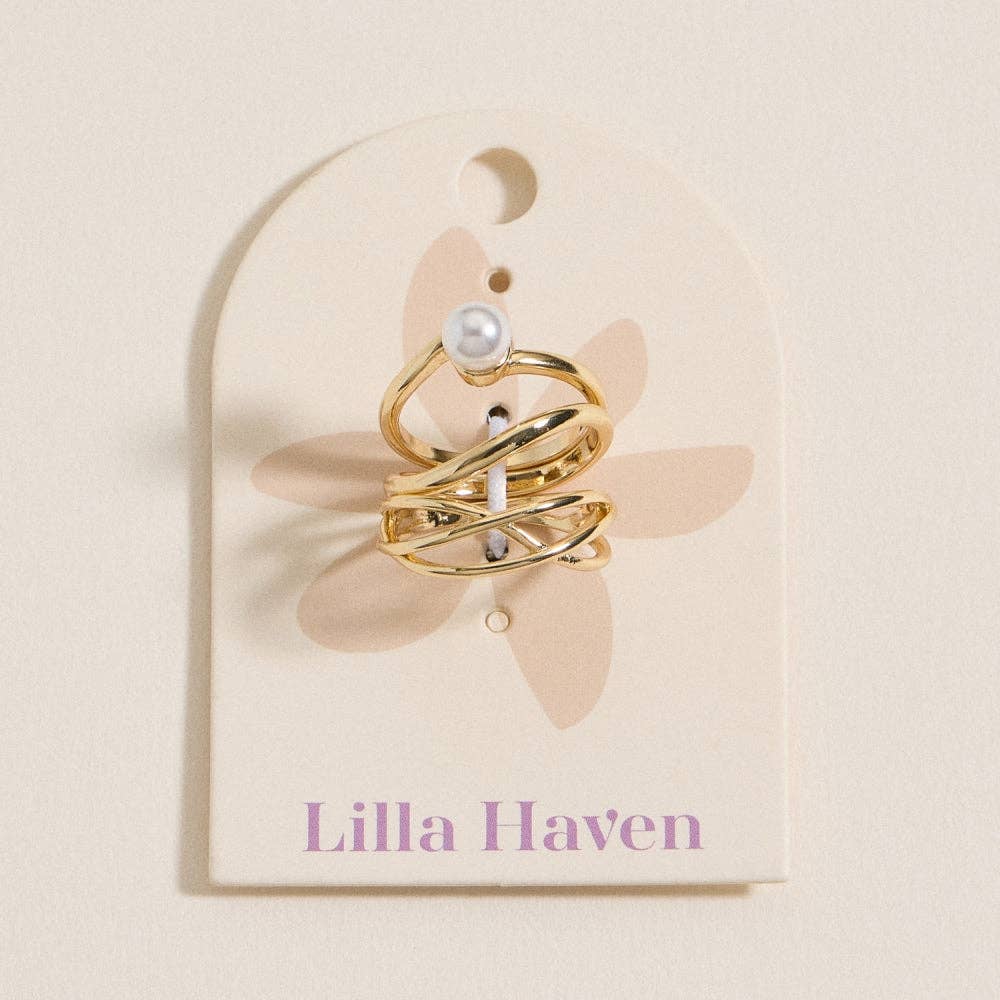 Gold Pearl Accent Ring Set