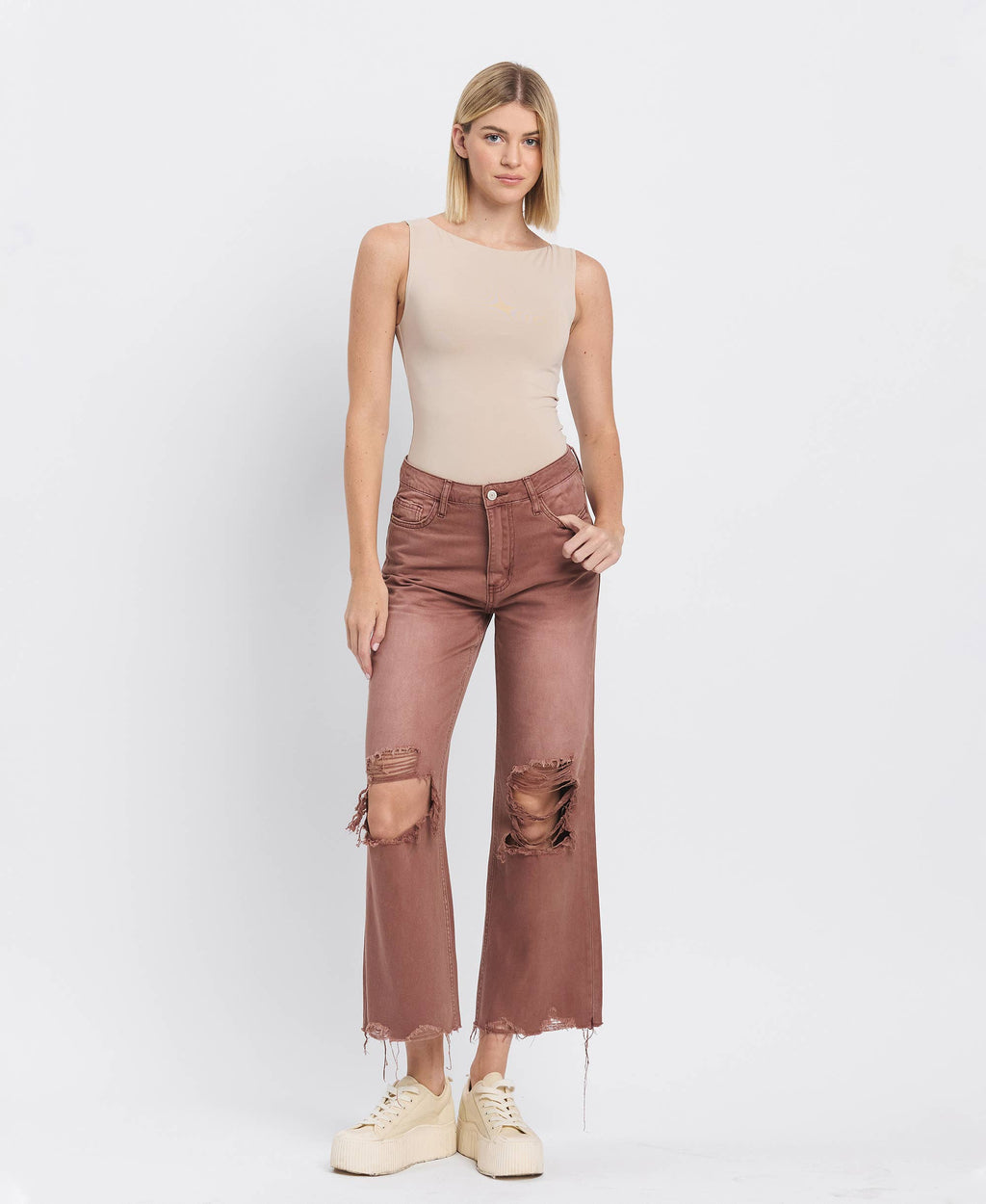 90'S VINTAGE SUPER HIGH RISE CROP FLARE JEANS