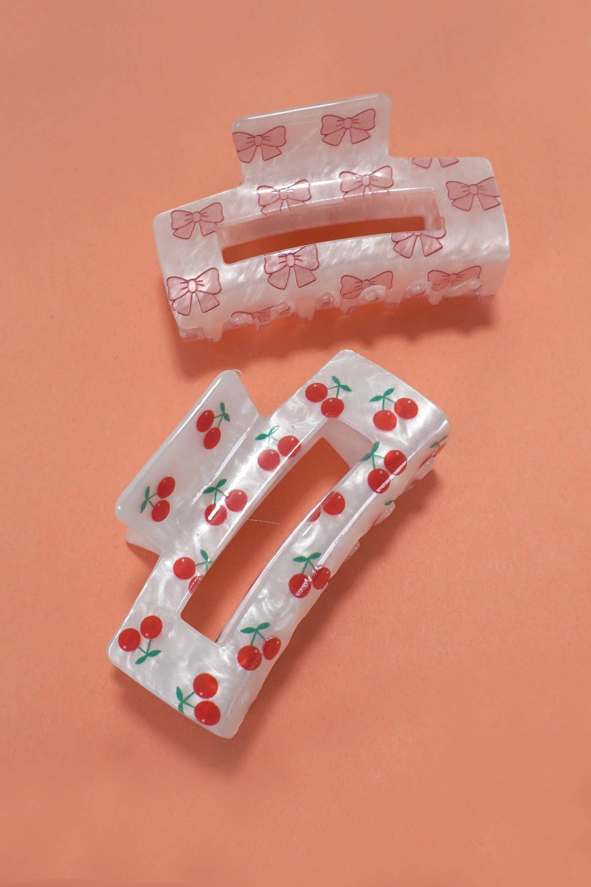 JUMBO CHERRY BOW RECTANGLE HAIR CLAW CLIPS