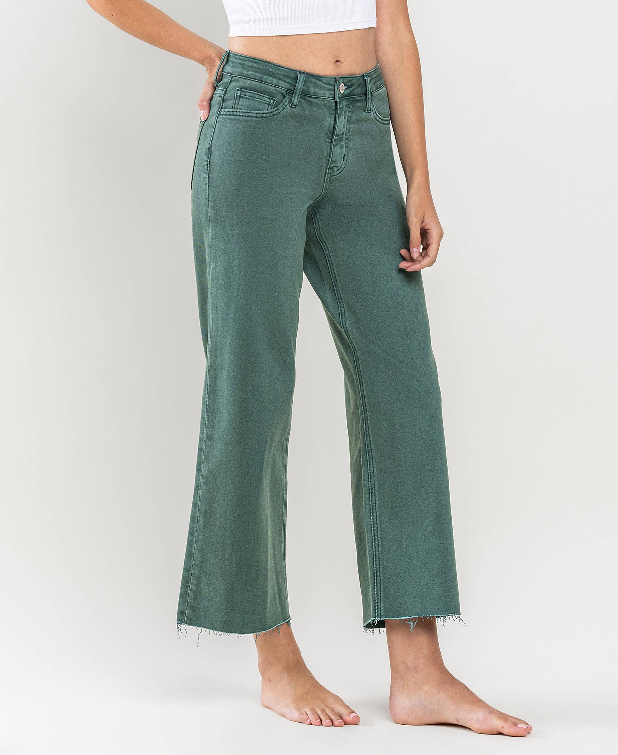 HIGH RISE CROP WIDE LEG JEANS