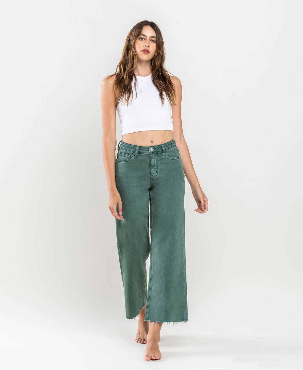 HIGH RISE CROP WIDE LEG JEANS