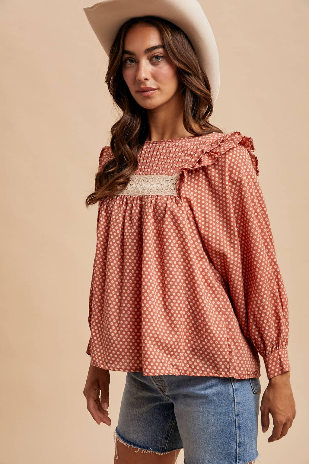PINTUCK SMOCKED BLOUSE