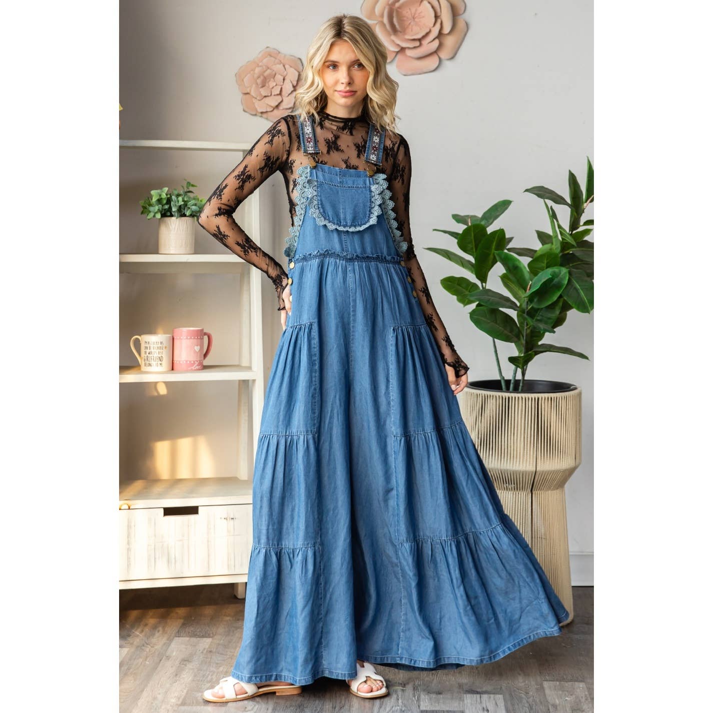 Embroidered Strap Flowy overall