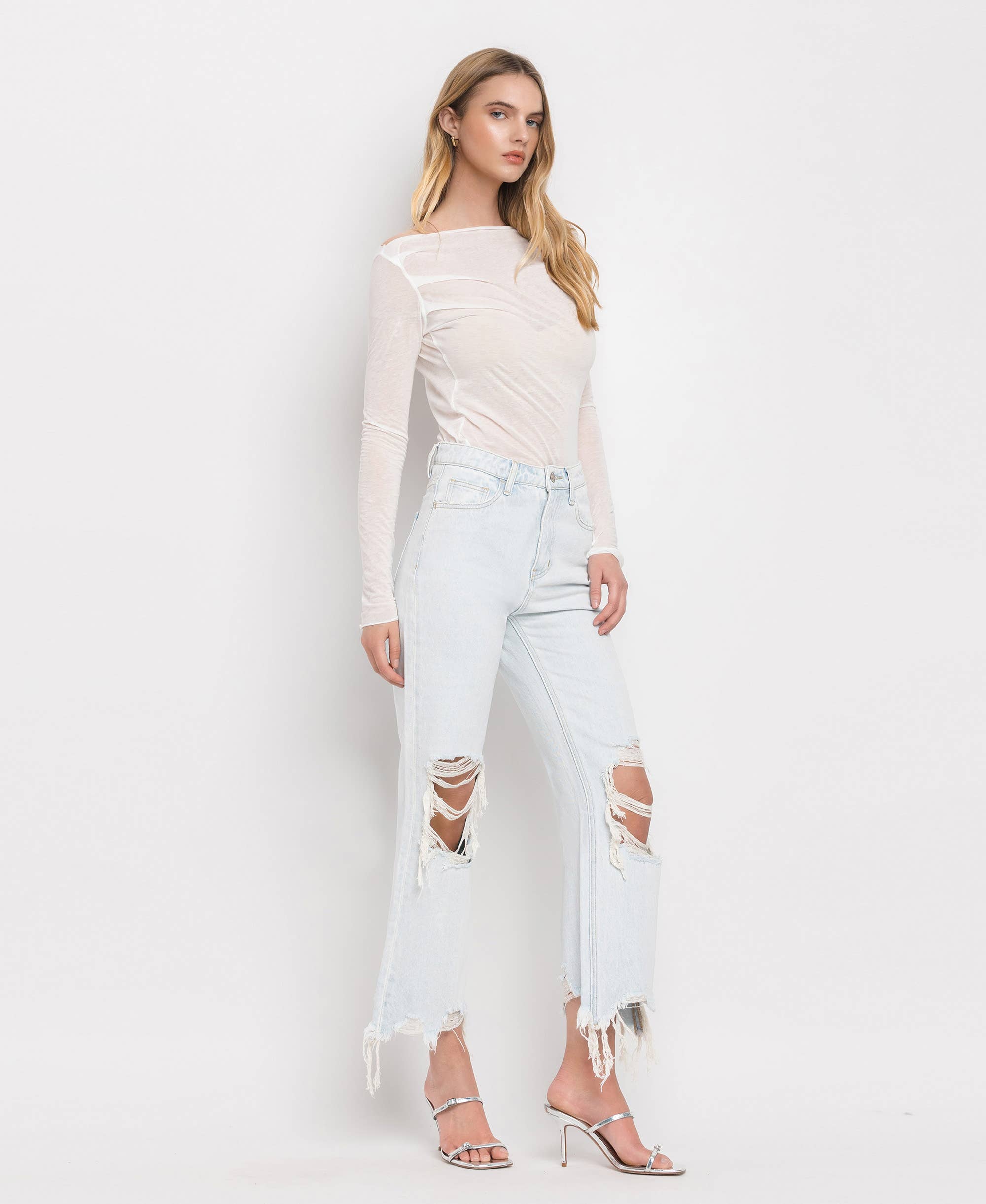 90'S VINTAGE SUPER HIGH RISE CROP FLARE JEANS