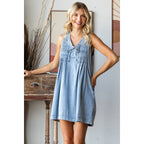 Pleated Denim Dress